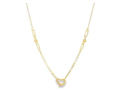 18K Yellow Gold Necklace with Open Heart Pendant and Oval Link Accents